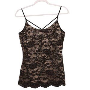 Boston Proper Small Black Floral Lace Nude Illusion Strappy Cami Tank Top Goth